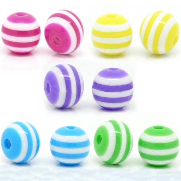 Pack 10 bolas resina 8mm a rayas