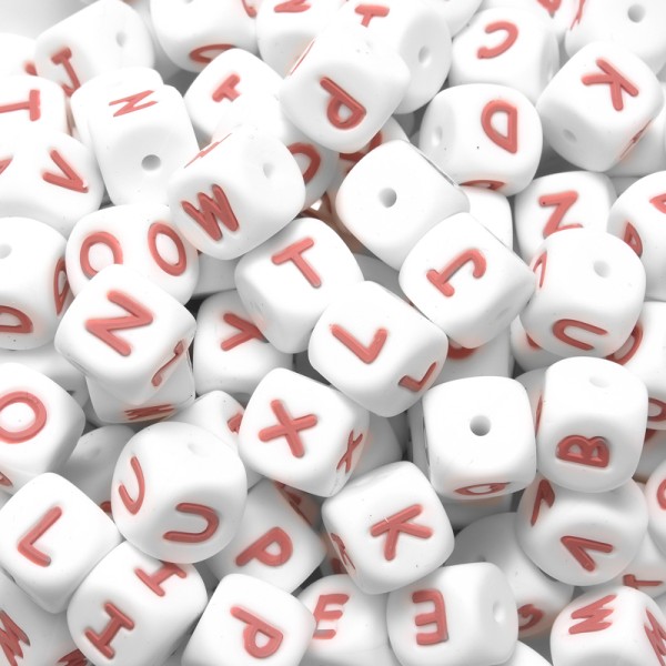 Letra silicona 12mm Blanco con letras Rosa nudé