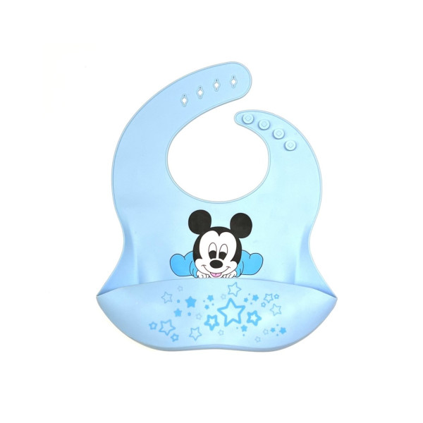 Babero Silicona Mickey Azul Bebé Tumbado